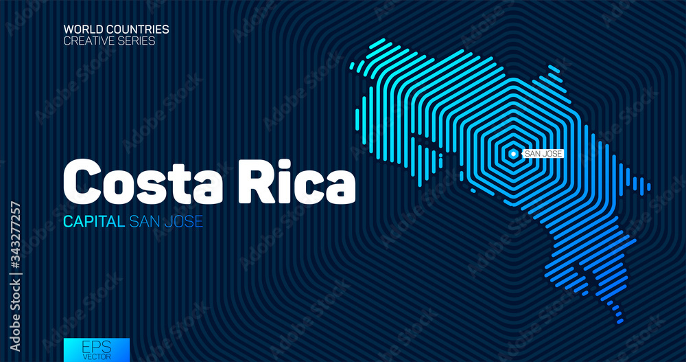 Abstract map of Costa Rica with hexagon lines Abstract map of Costa Rica with hexagon lines