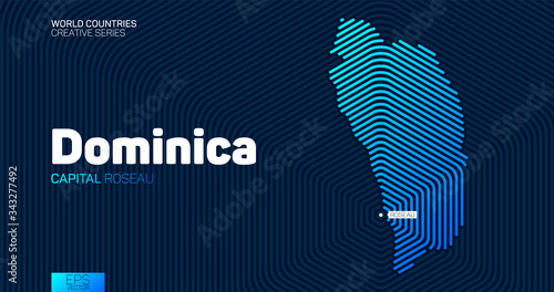 Abstract map of Dominica with hexagon lines