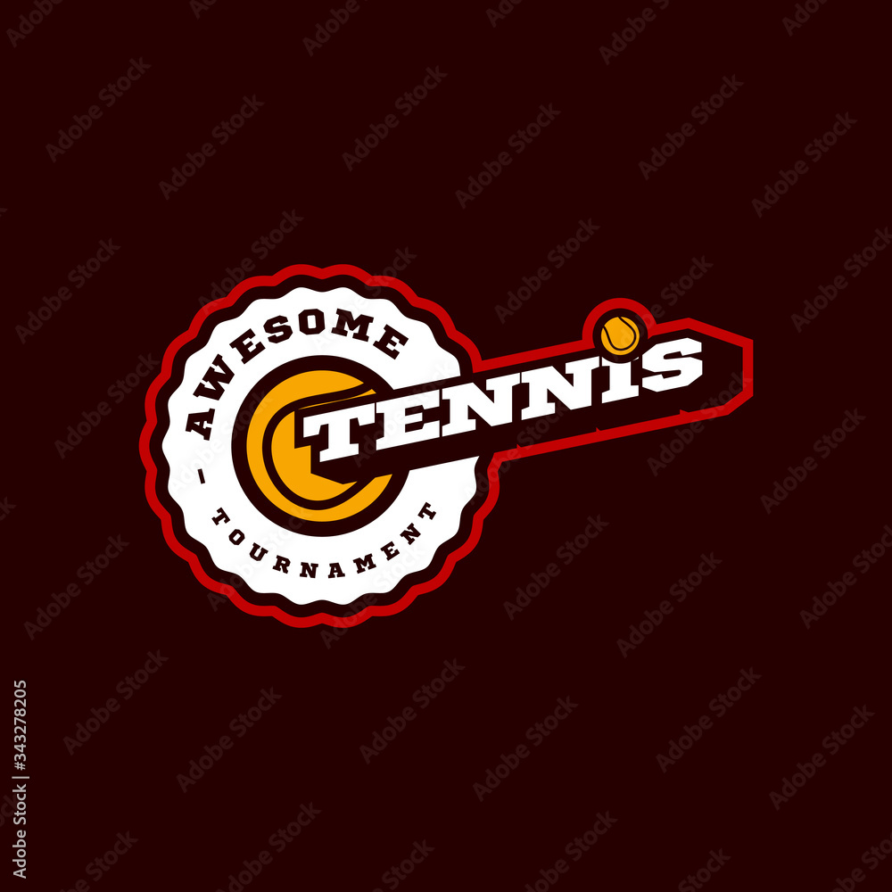 Tennis vector modern professional sport typography logotype in retro style. Vector design emblem, badge and sporty template logo design