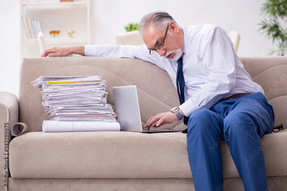 Aged businessman employee working from house Aged businessman employee working from house