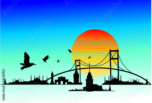 Istanbul city landscape print and embroidery graphic design vector art