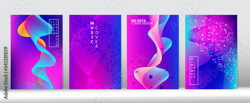 Futuristic Gradient Overlay. Big Data Neon Tech Magazine. Modern Covers Set. 3D Flow 