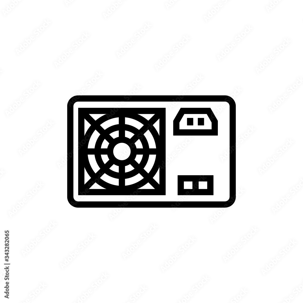 Computer power supply icon in outline style on white background Computer power supply icon in outline style on white background