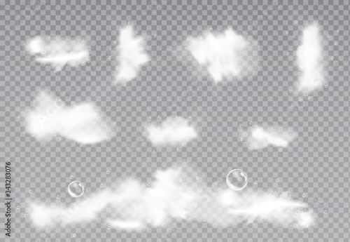 Set of Bath foam isolated on transparent background. Shampoo bubbles texture. soap dissolved in water. The effect of washing.