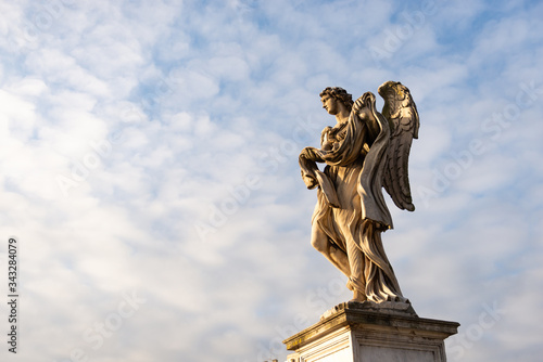 Ponte Sant'angelo. Pedestrian bridge over the Tiber, bridge of the Holy angel. Figure on the bridge close-up.