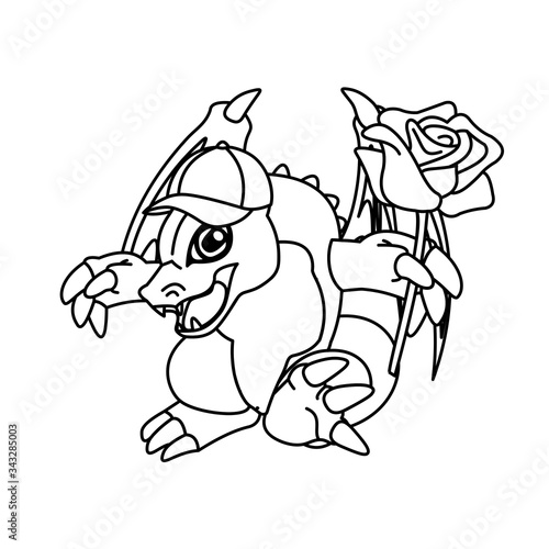 Wallpaper Mural Coloring Dragon wearing a Hat and Carrying Roses Cartoon, Cute Funny Character, Flat Design Torontodigital.ca