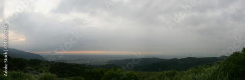 Cloudy sunrise high angle view of the Yilan plain landscape