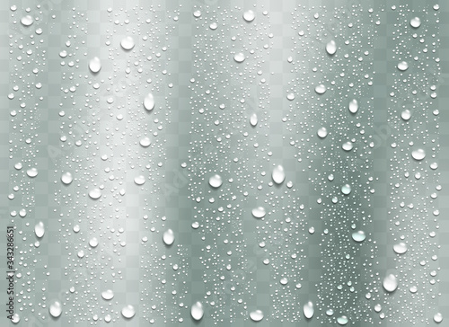 Realistic water droplets on the transparent window. Vector