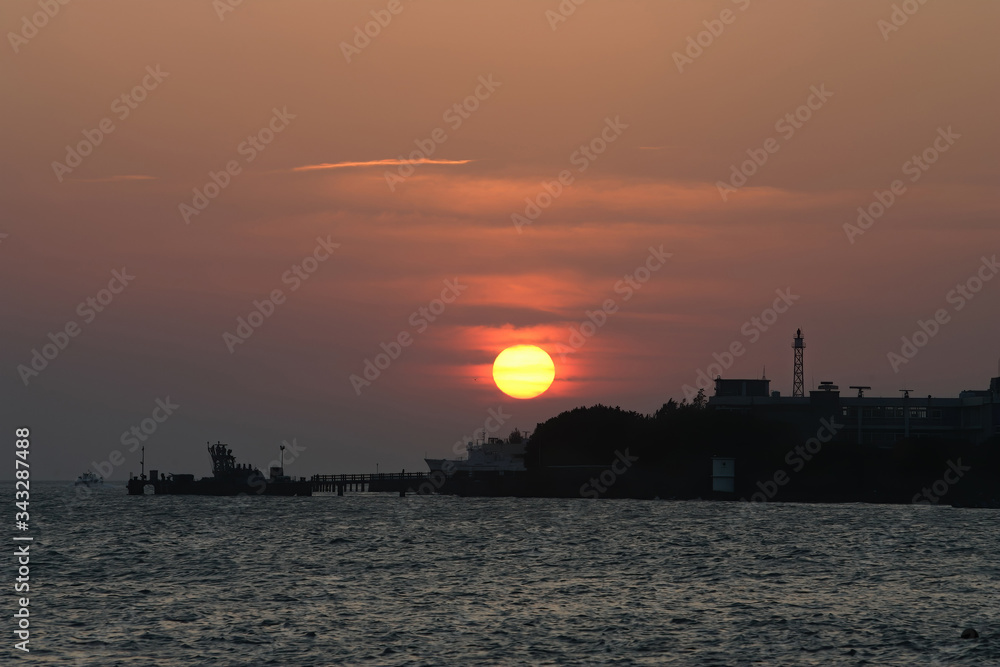 Beautiful sunset scene over the Tamsui River