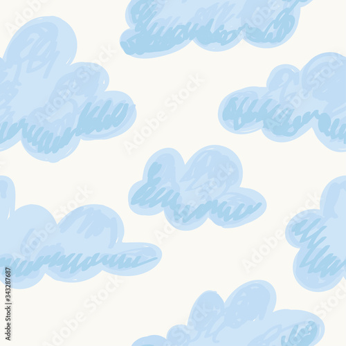 Seamless pattern with cute cartoon clouds. Vector childish background with sky. Vector hand drawn illustration in doodle style. Kids wallpaper, wrapping design, baby prints.