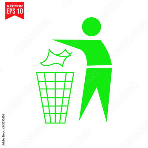 trash bin icon recycling symbol with garbage people Icon symbol Flat vector illustration for graphic and web design.