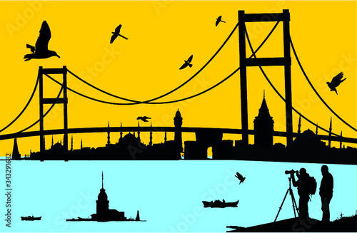 Istanbul city landscape print and embroidery graphic design vector art