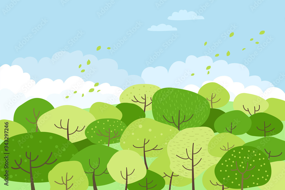 Illustration of a spring landscape with green trees. Illustration of a spring landscape with green trees.