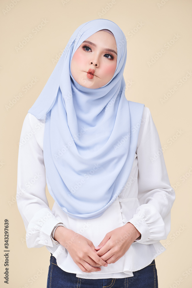Isolated of Women wearing scarf with variety face expression Isolated of Women wearing scarf with variety face expression