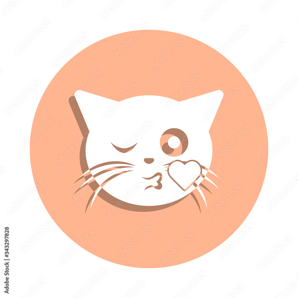 Obraz premium Wink love kiss cat badge icon. Simple glyph, flat vector of cat smile icons for ui and ux, website or mobile application