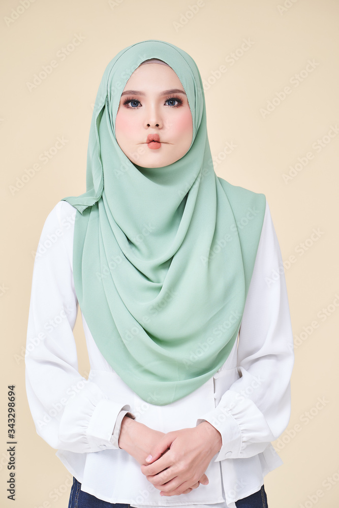 Isolated of Women wearing scarf with variety face expression Isolated of Women wearing scarf with variety face expression