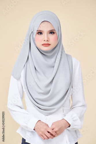 Isolated of Women wearing scarf with variety face expression