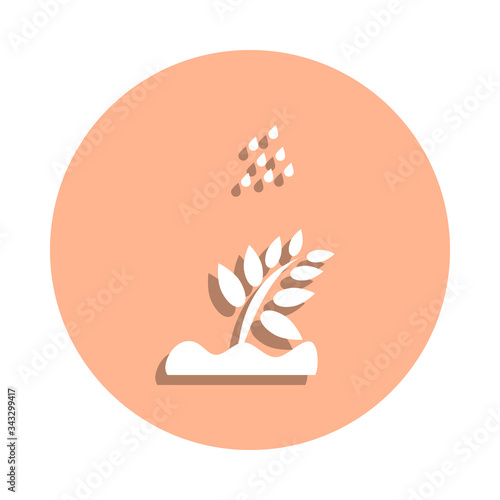 Rain on a plant badge icon. Simple glyph, flat vector of farm icons for ui and ux, website or mobile application