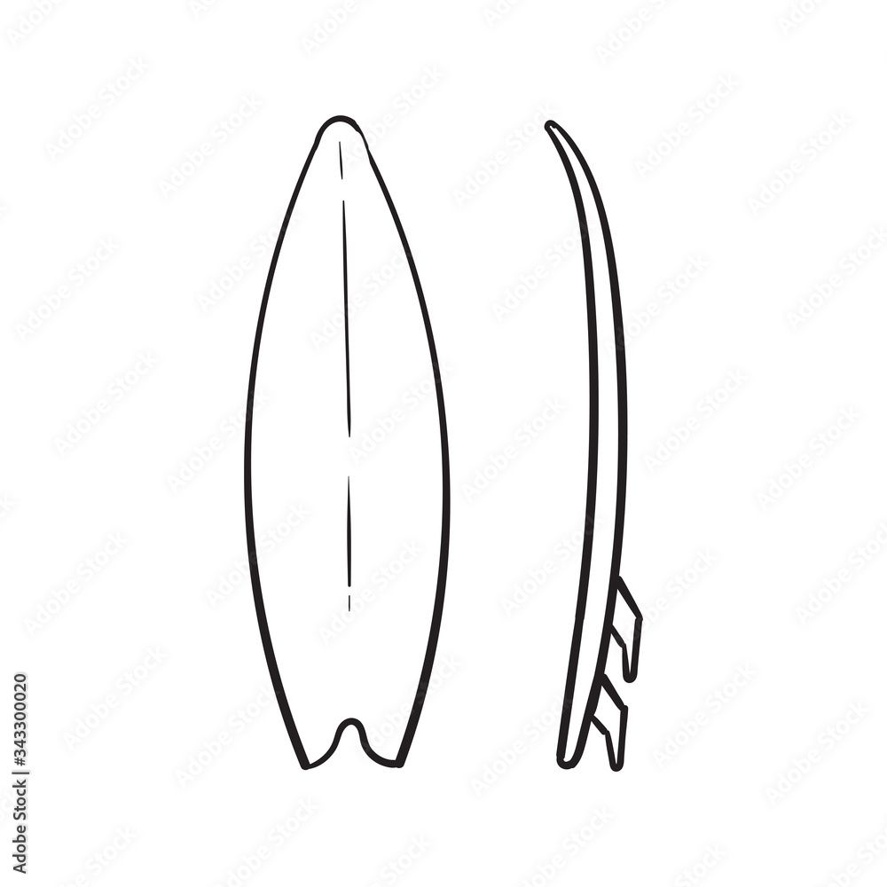 hand drawn doodle surfboard illustration with cartoon style vector hand drawn doodle surfboard illustration with cartoon style vector