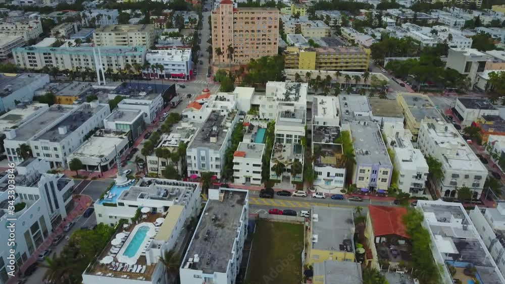 Miami South Beach, Florida USA. Aerial View of Buildings and Hotels With Downtown in Hazy Background Miami South Beach, Florida USA. Aerial View of Buildings and Hotels With Downtown in Hazy Background