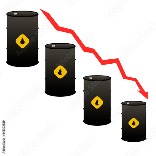 oil price fell in the global market. white background.