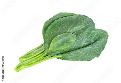 Chinese kale isolated on white background  Green leaves of collards pattern