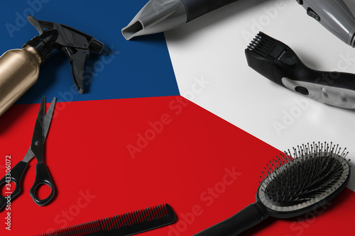 Photography Czech Republic flag with hair cutting tools