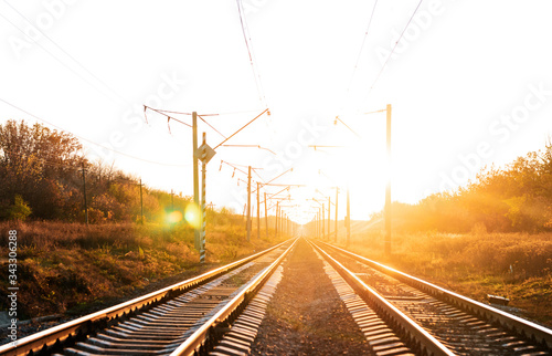 Εκτύπωση καμβά Electrified railway on sunset background