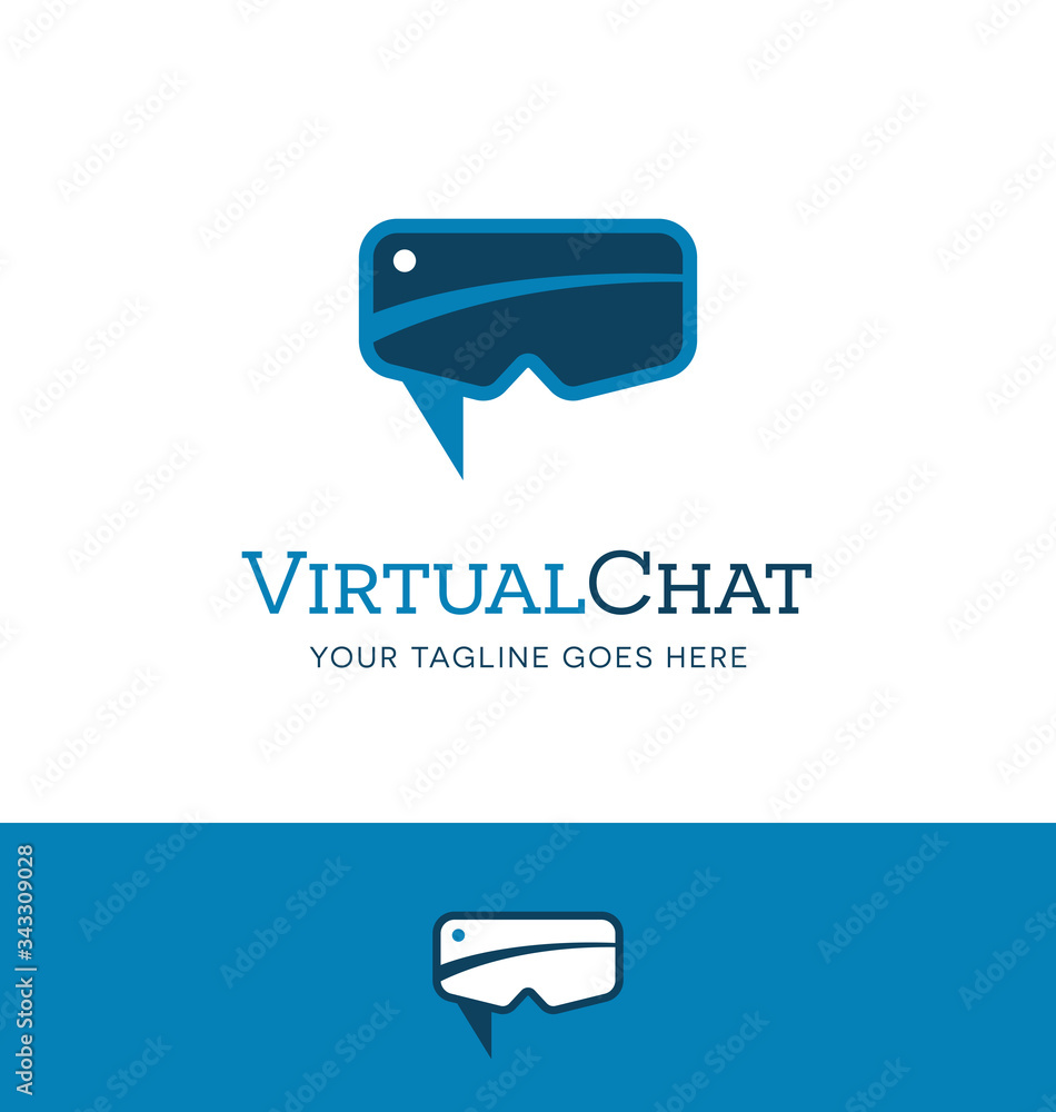 Virtual Reality headset speech bubble logo or icon design. Vector illustration Virtual Reality headset speech bubble logo or icon design. Vector illustration