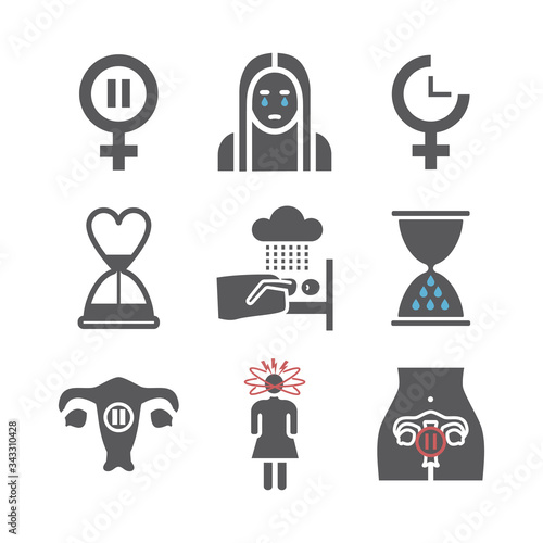 Menopause icons. Woman Sickness. Vector signs for web graphics