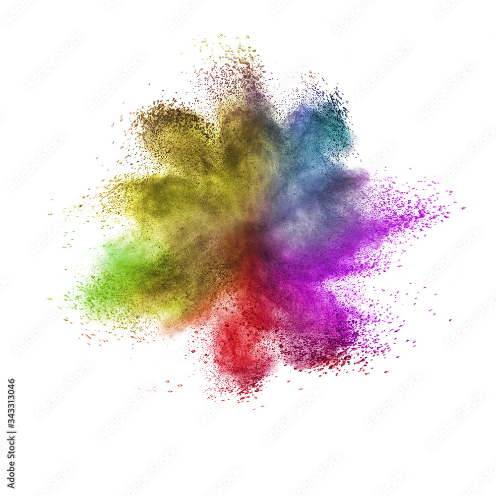 Creative colorful dust or powder splash on a white background.