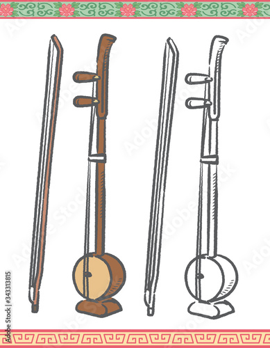 Vector illustration of chinese traditional instrument, banhu. photo