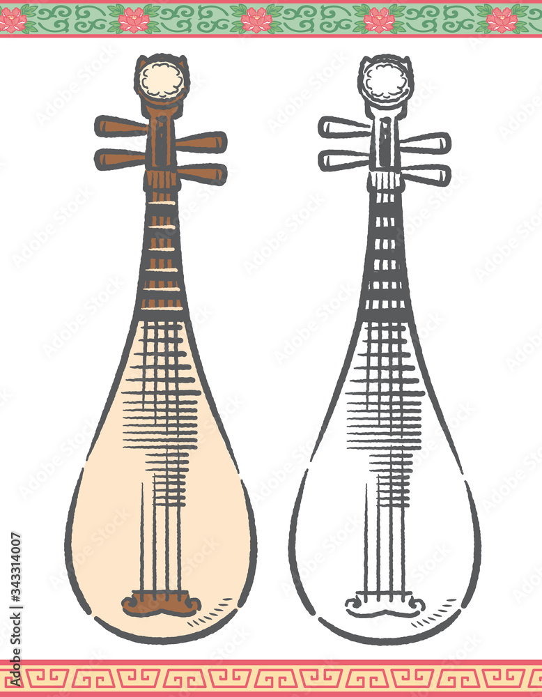 Fototapeta premium Vector illustration of chinese traditional instrument, pipa.