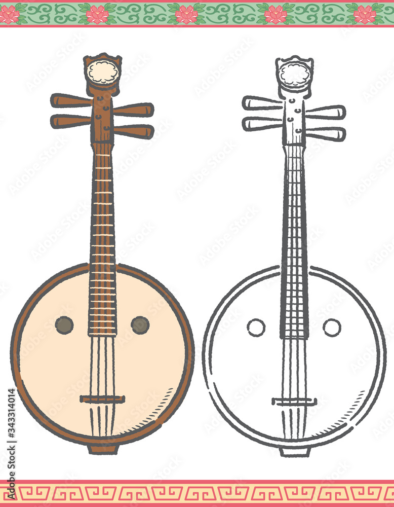Fototapeta premium Vector illustration of chinese traditional instrument, ruan.