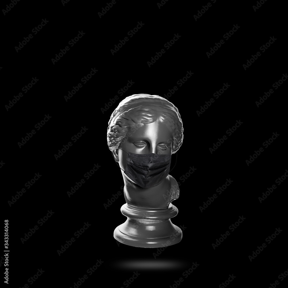 black collection. venus. ancient statue. mask on the face. virus protection. pandemic black collection. venus. ancient statue. mask on the face. virus protection. pandemic