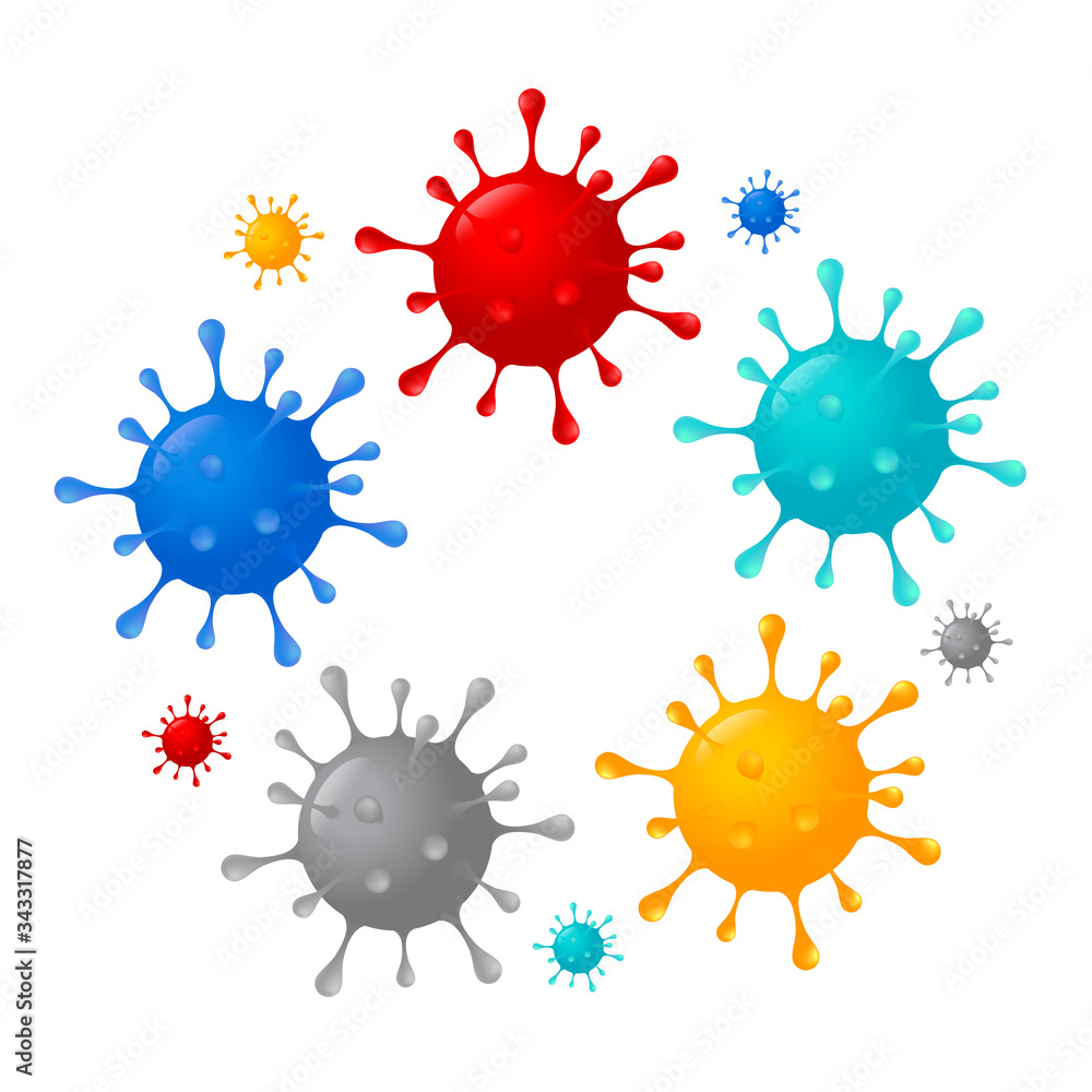 Abstract virus graphic. World Health Organization WHO introduced new official name for Coronavirus disease named COVID-19. Illustration on white background. Abstract virus graphic. World Health Organization WHO introduced new official name for Coronavirus disease named COVID-19. Illustration on white background.