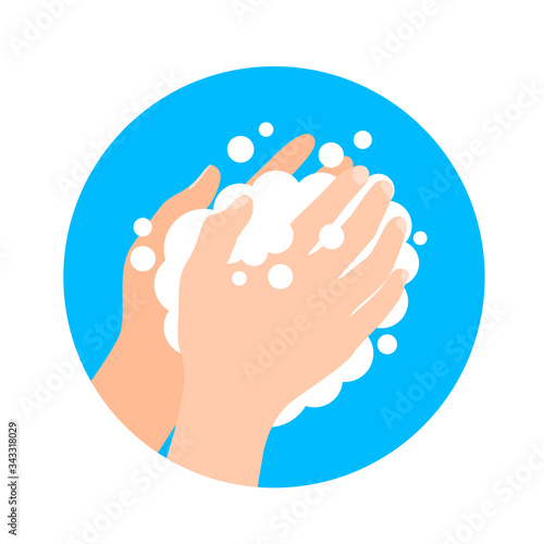 Washing hands with soap. Icon design. Vector illustration isolated on white background,