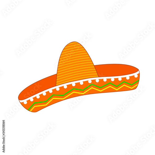 Mexico Sombrero. Cartoon mexican hat. Vector illustration isolated on white background.