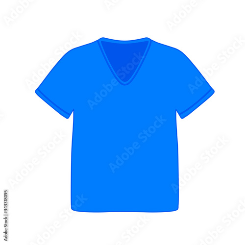 Front view of a blue T-shirt. Vector illustration isolated on white background.