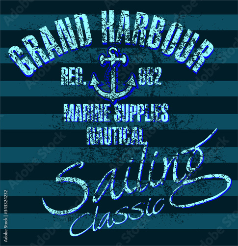 Nautical print and embroidery graphic design vector art