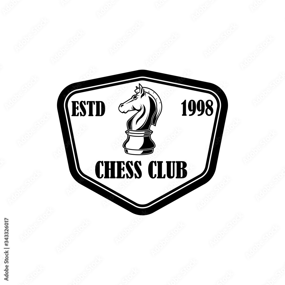 Chess club emblem template. Design element for emblem, sign, logo, label, poster, card. Vector illustration