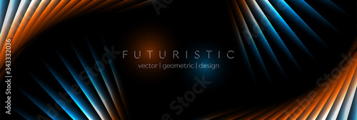 Orange and blue laser lines abstract hi-tech banner design. Vector neon background