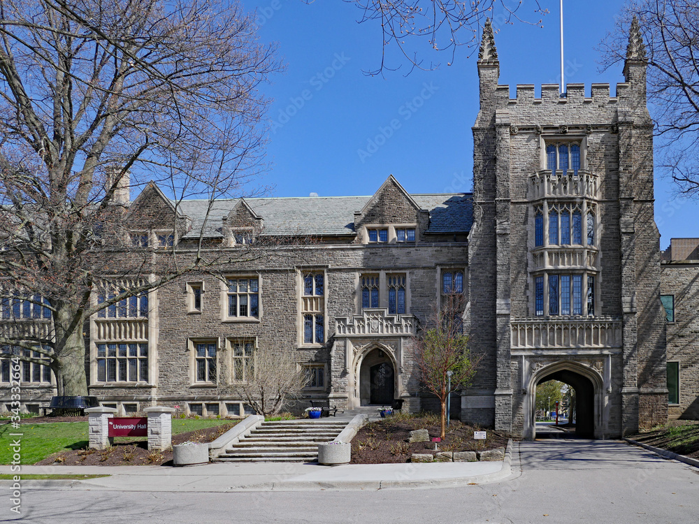 Old college building  typical of North American collegiate gothic architecture.