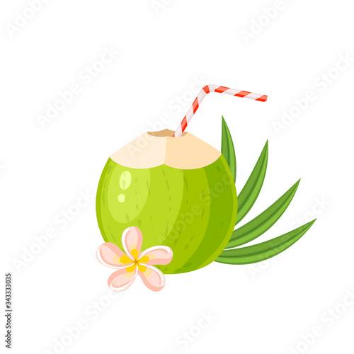 Young green coconut water drink. Vector illustration cartoon flat icon isolated on white.