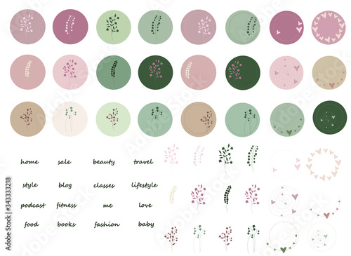 Highlights of Cover Stories with abstract flowers, hearts and inscriptions