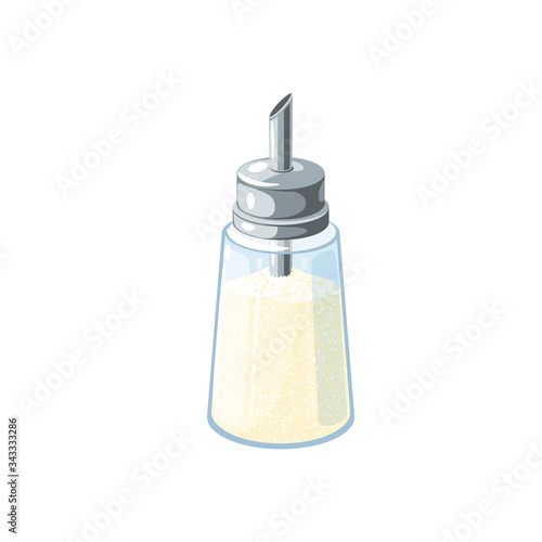 Sugar dispenser full of refined sugar. Vector illustration flat cartoon icon isolated on white background.