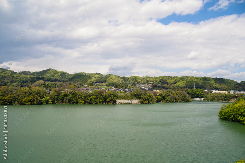 新緑が映える津久井湖の全景 新緑が映える津久井湖の全景