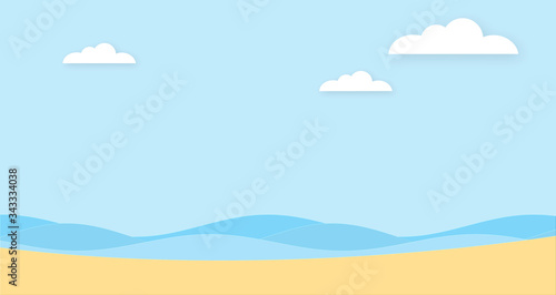 Abstract the sea at dawn clear blue sky with sun background. Soft gradient pastel cartoon graphics. Ideas for children designs or presentations. For Travel Card Promotion Brochures