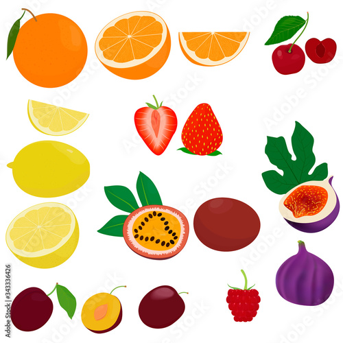 Fototapeta Naklejka Na Ścianę i Meble -  Fruit vector icon set isolated on white background