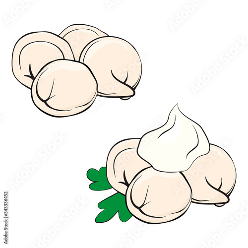 pelmeni or dumplings in cartoon style